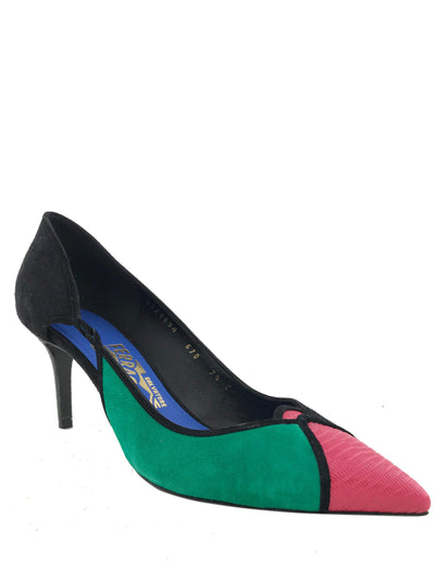 Salvatore Ferragamo Croc Effect Multicolored Suede Pumps Size 7.5 NEW-Replica Designer Handbag Store
