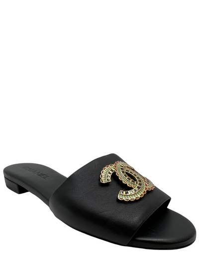 CHANEL 19a Lambskin CC Logo Slide Sandals Size 8-Replica Designer Handbag Store
